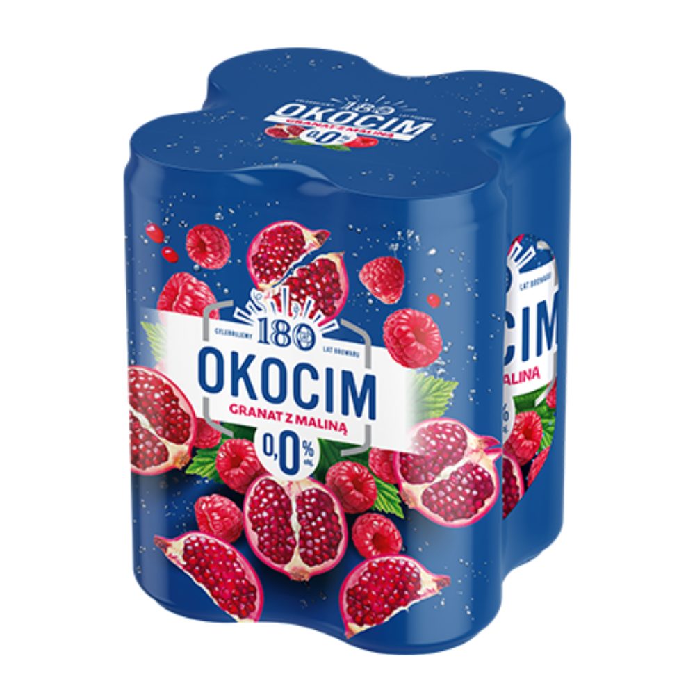Piwo Okocim Granat z maliną 0% 500 ml 4-pak Puszka DRS