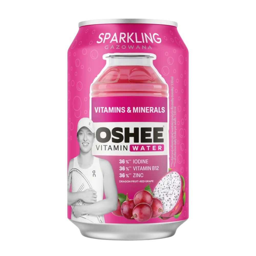 Napój OSHEE Vitamin Water Sparkling czerwone winogrona i dragonfruit 330ml puszka DRS